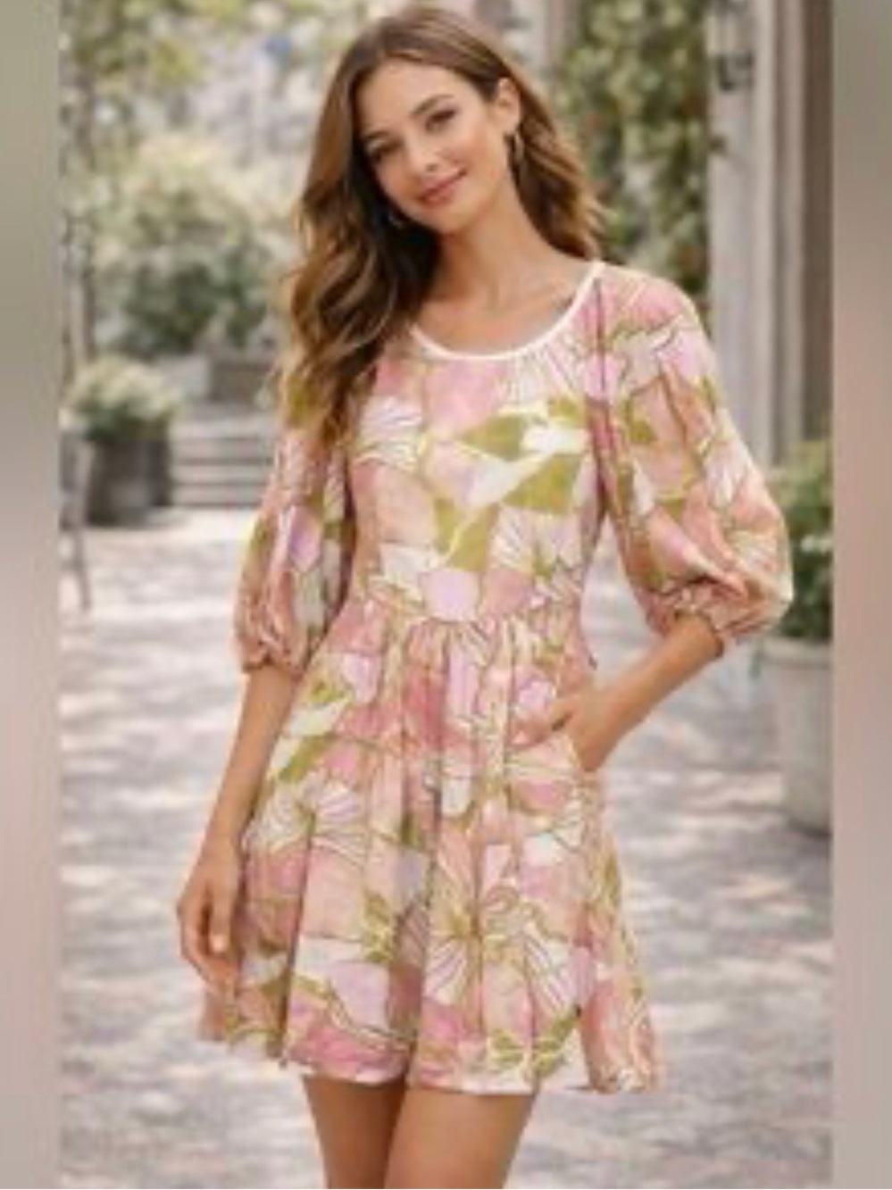 LaRoque Original Mini Dress Size Large Pink Cotton Garden Party Puff Sleeve